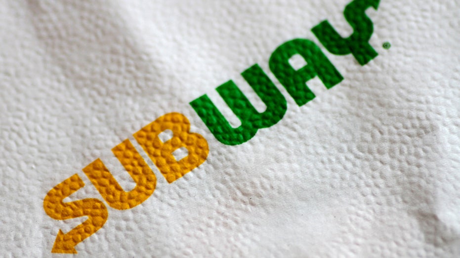 The Subway restaurant logo on napkin