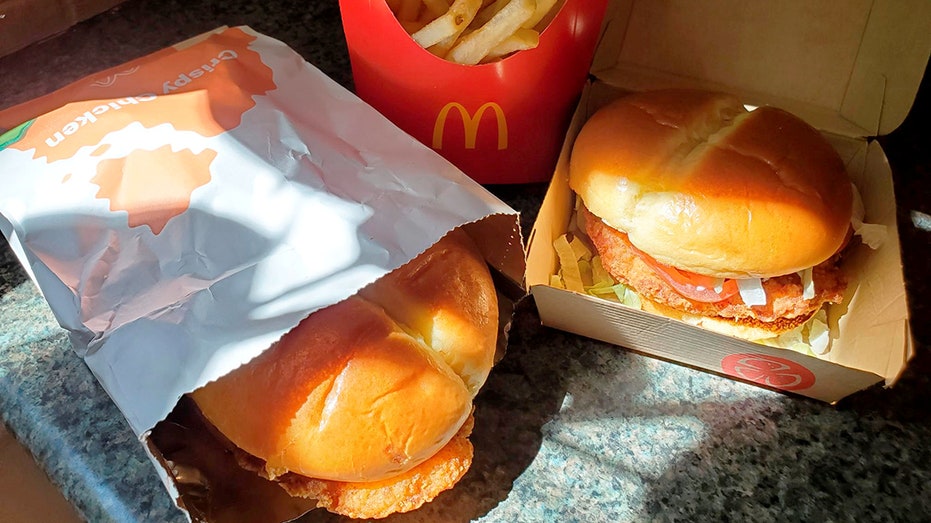 McDonald's Crispy Chicken Sandwiches and fries are pictured in New York