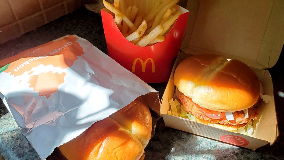 McDonald's Crispy Chicken Sandwiches and fries are pictured in New York