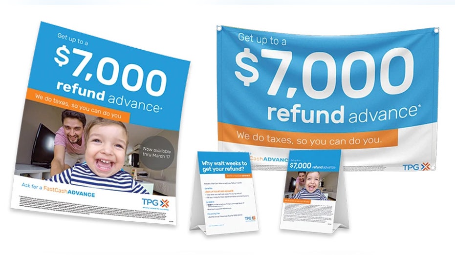 Tax refund loan poster, banner and tent cards