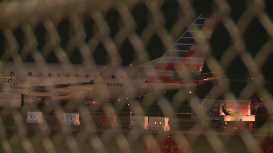 A jet plane is seen at Montgomery Regional Airport in Alabama after the death of a ground crew member