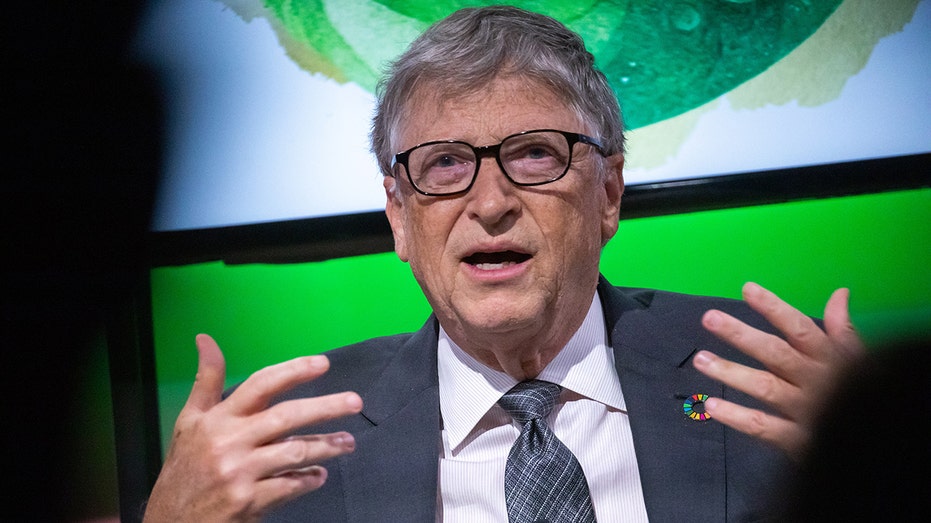 Bill Gates speaks on stage