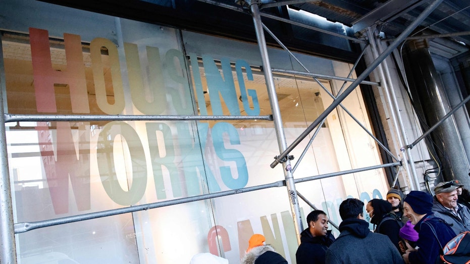 People wait in line outside the Housing Works Cannabis Company