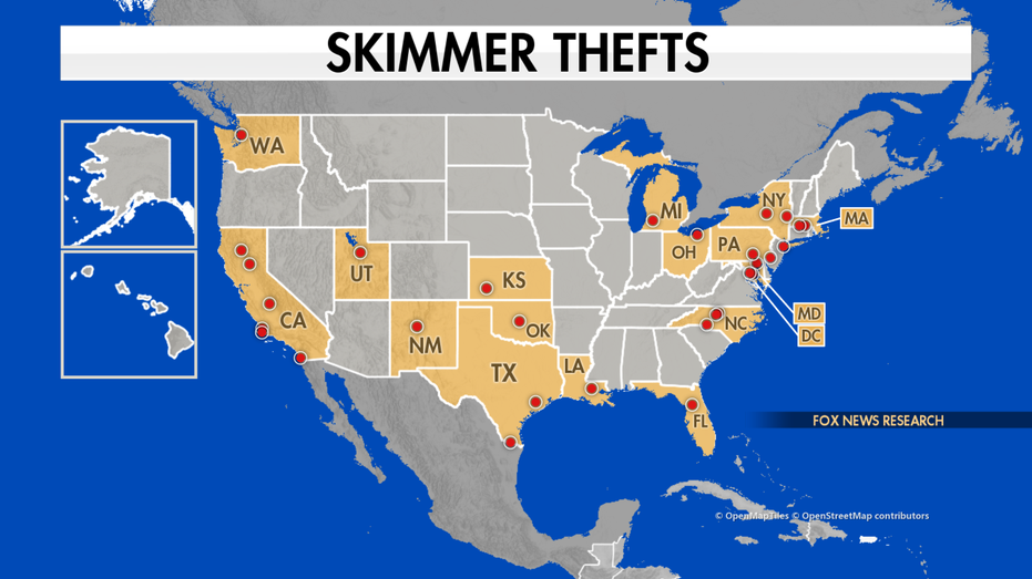 Over 30 American cities have seen skimmer thefts in the last few months