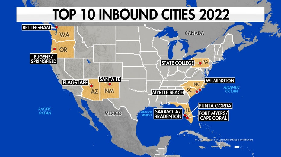 map of top inbound cities