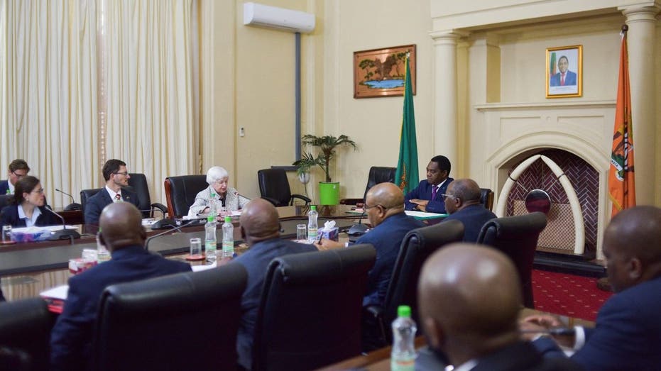 Conference table with Janet Yellen and various African leaders