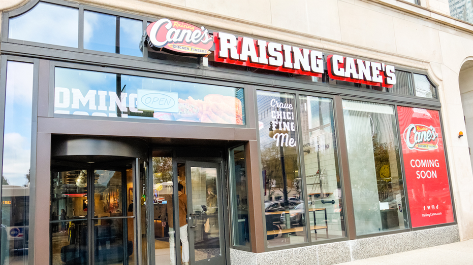People gathered outside new Raising Cane's location in Chicago