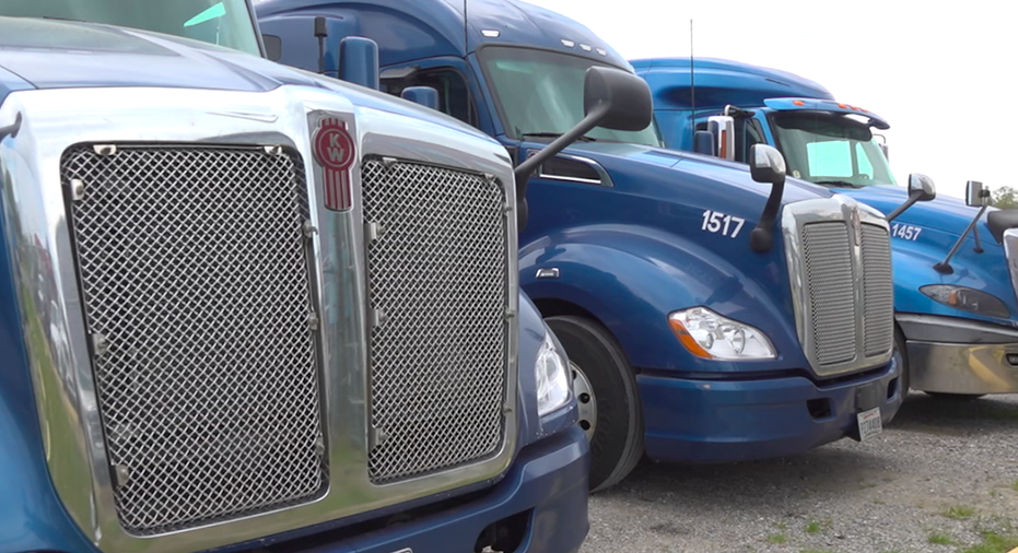 Close up shot semi trucks