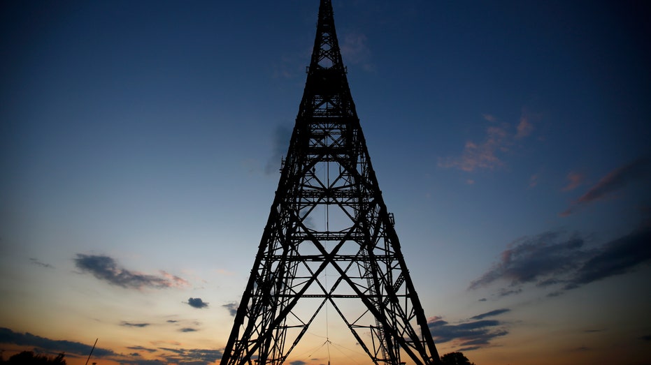 View of Gliwice radio tower after sunset