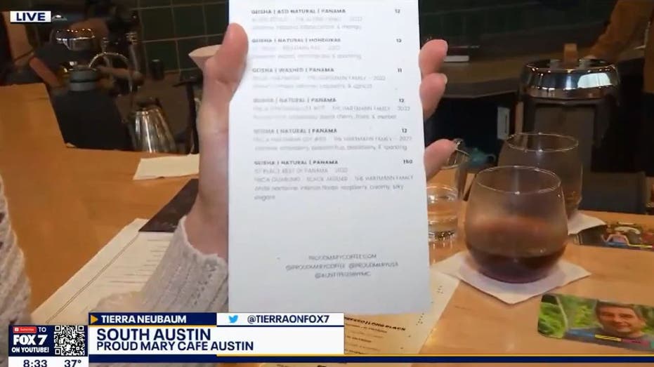 Proud Mary Cafe's Black Jaguar coffee on menu in Austin