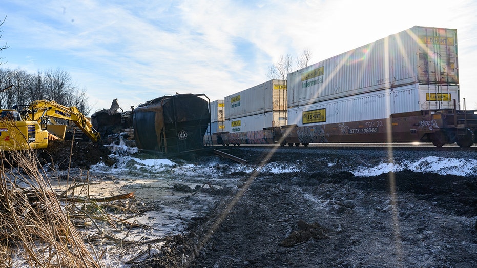 Derailed train off the track