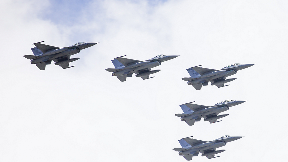 F-16V jets fly over Taipei, Taiwan