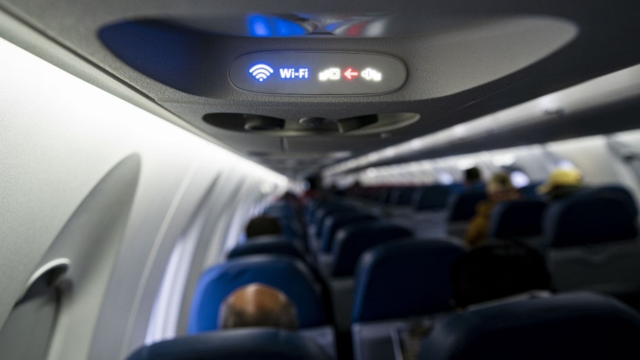 Wi-Fi sign on a Delta Air Lines plane