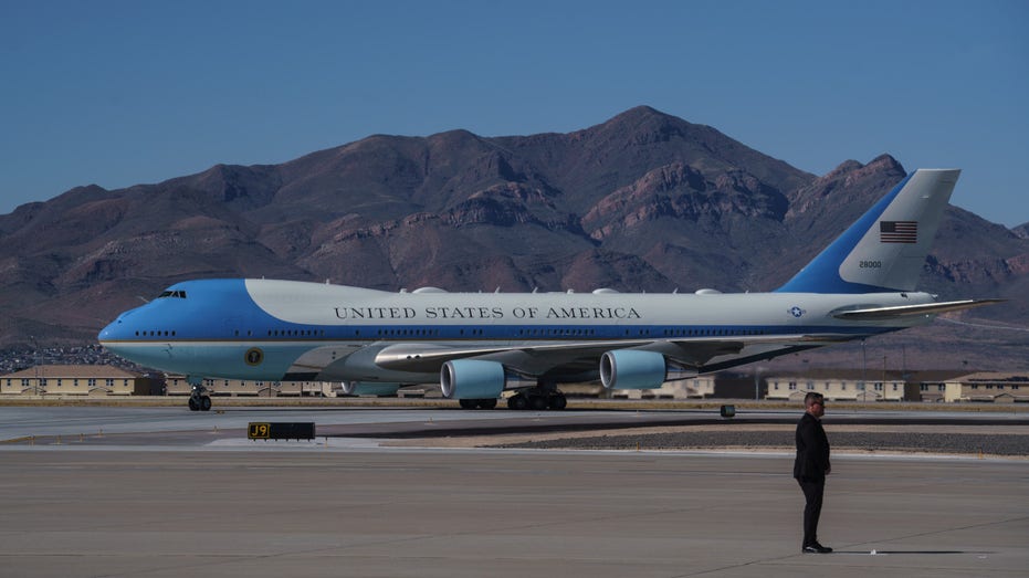 Air Force One, carrying US President Joe Biden, arrives at El Paso International Airport in El Paso, Texas, US, on Sunday, Jan. 8, 2023