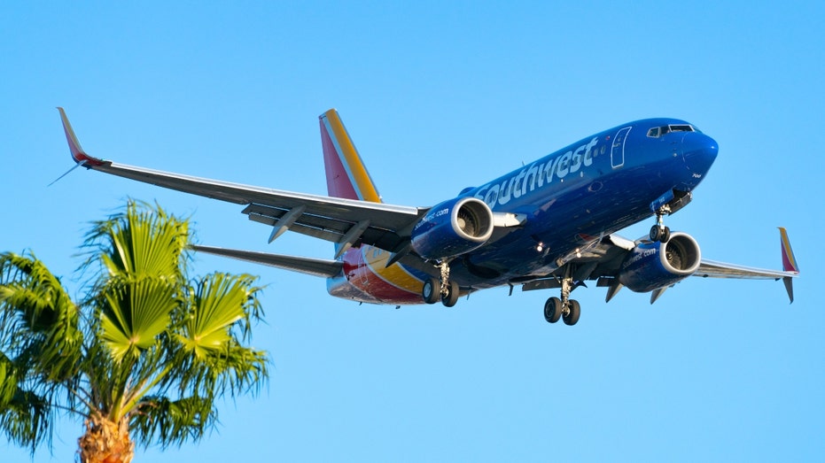 A Southwest Airlines Boeing 737-7H4 arrives at Los Angeles international Airport