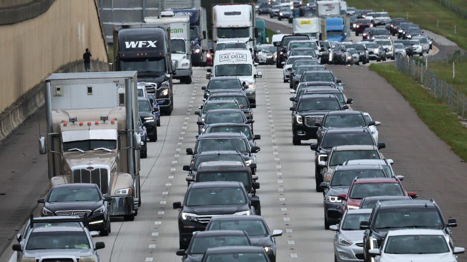 Traffic moves slowly on I-4 East as residents evacuate the Gulf Coast of Florida