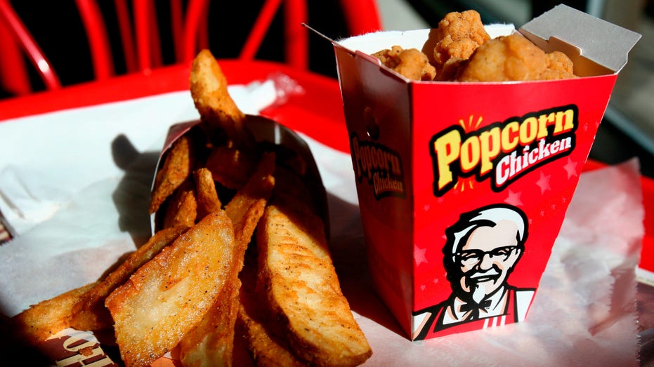 An order of french fries and chicken sit on a tray at a KFC fast food restaurant in New York October 30, 2006.