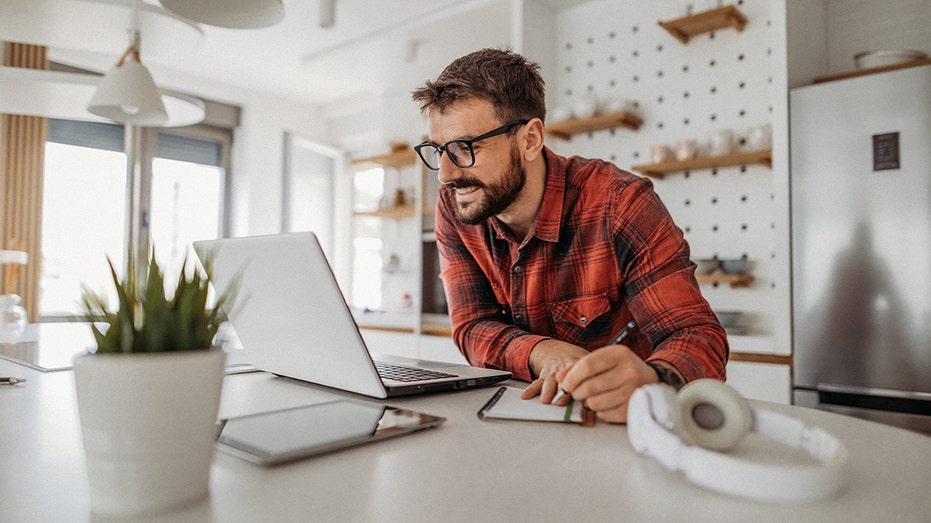 man working from home