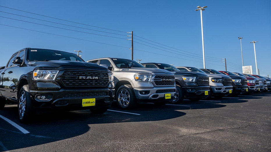 RAM pickup trucks on a lot