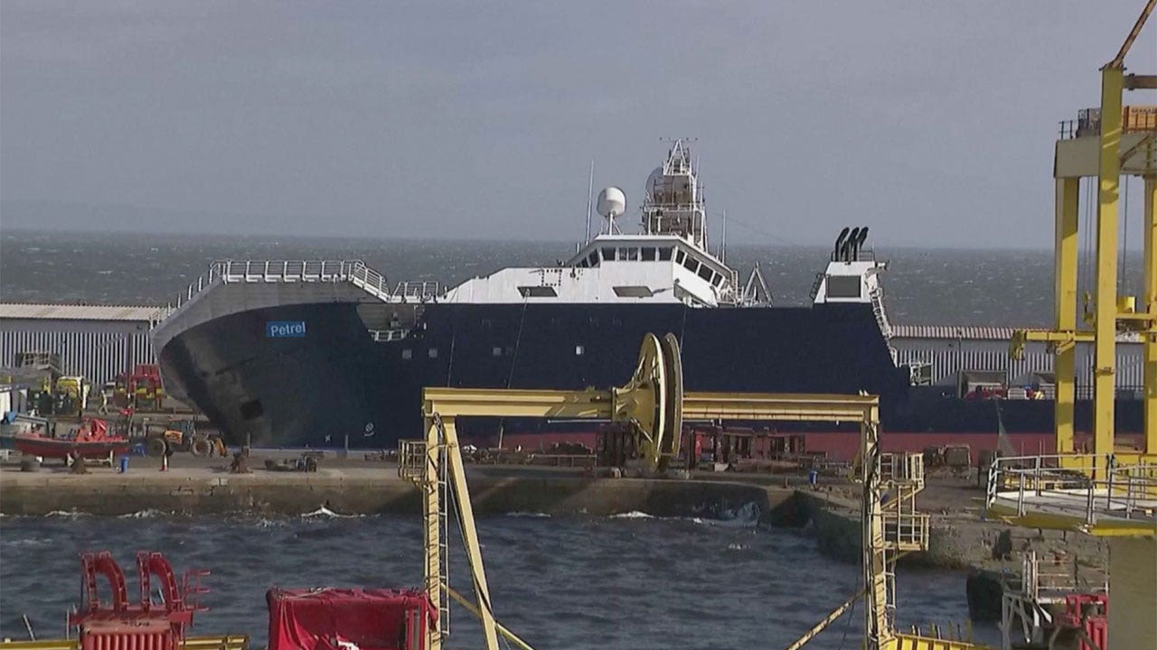 A 250-foot ship owned by Microsoft founder Paul Allen, coasts at a shipyard in Edinburgh, Scotland