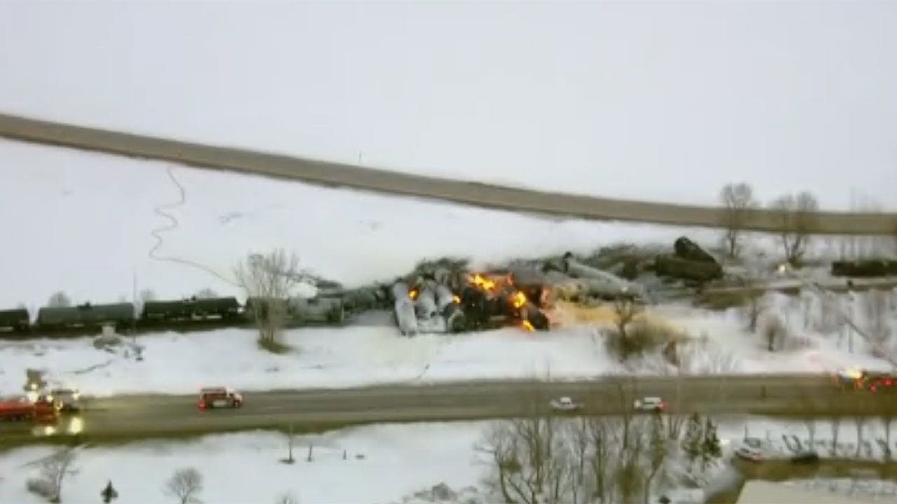 BNSF train carrying ethanol in Minnesota derails and catches fire, forcing evacuations in small town