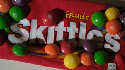 KATWIJK, NETHERLANDS - MAY 19: A package of Skittles, a fruit-flavored candy, produced by Wrigley Company, a division of Mars, Inc., is seen in this illustration photo on May 19, 2020 in Katwijk, Netherlands. (Photo by Yuriko Nakao/Getty Images)
