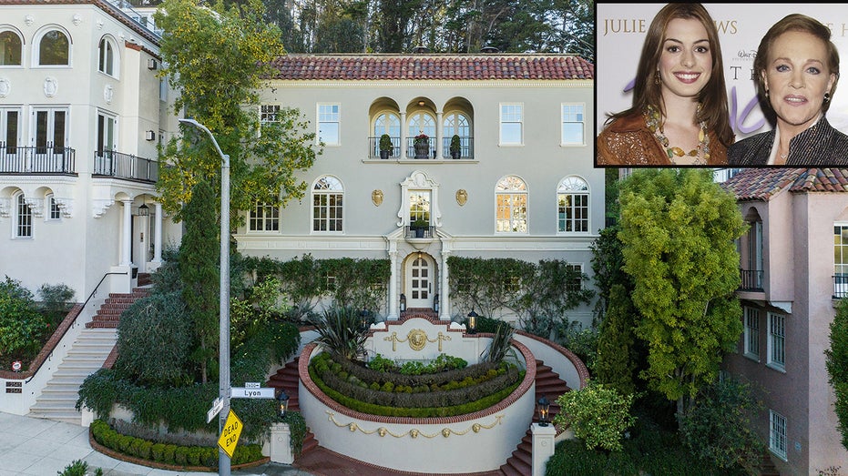 Princess Diaries home with inset photo of Anne Hathaway, Julie Andrews
