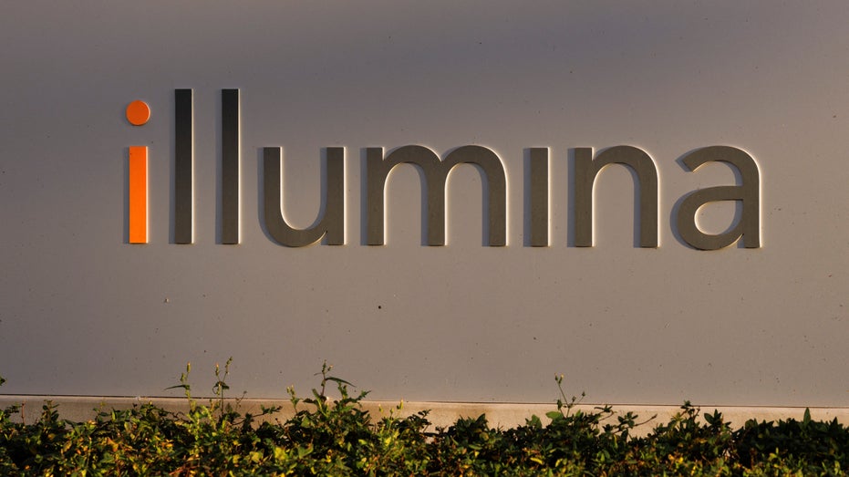 A sign at the front entrance to the global headquarters of Illumina is pictured in San Diego, California