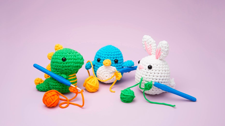 dinosaur bunny plushie penguin yarn cute