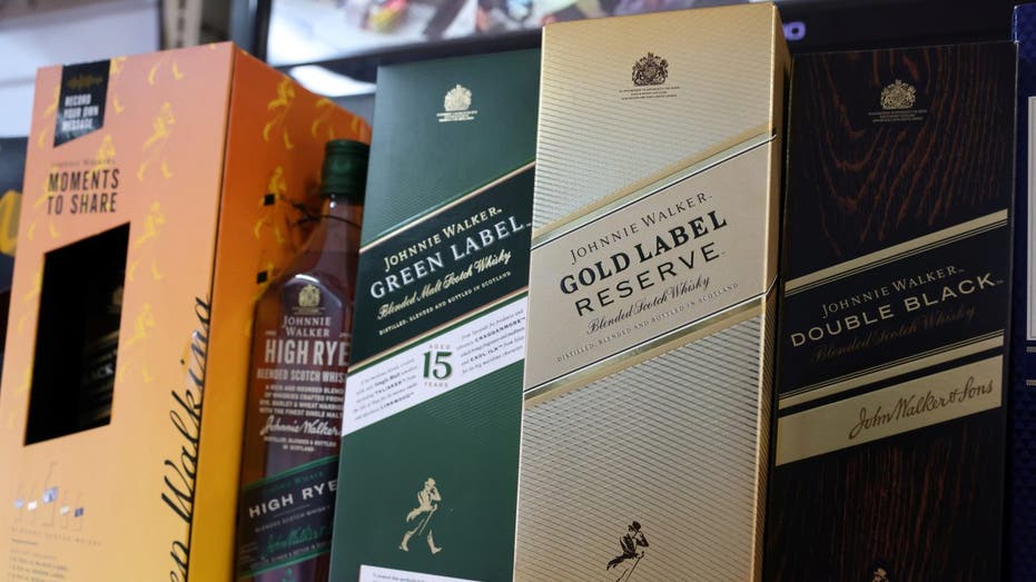 Shelf displaying Johnnie Walker