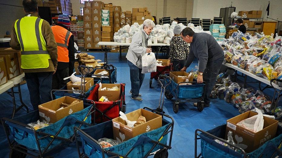 Volunteers work at Colorado food bank