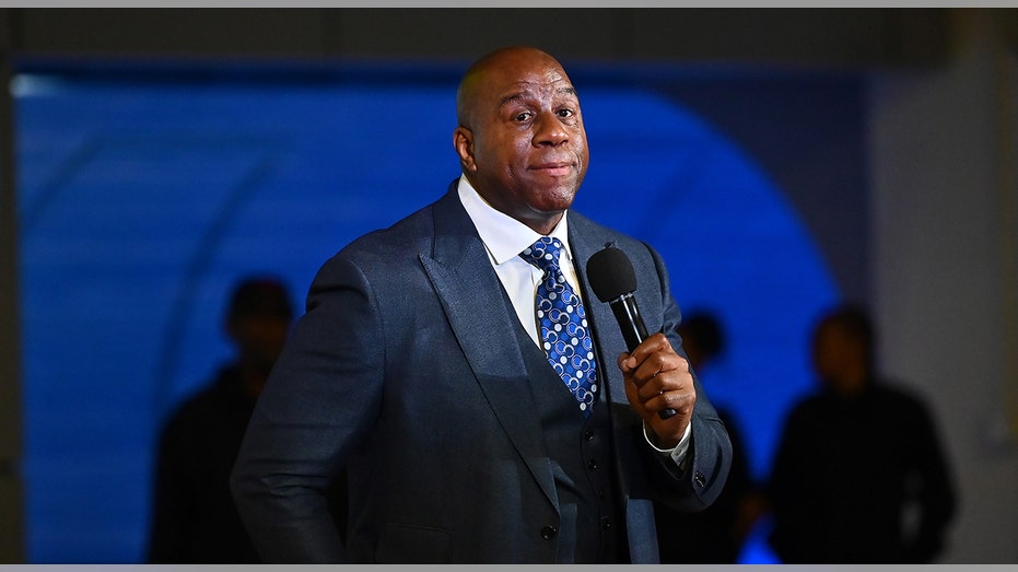 Magic Johnson with microphone