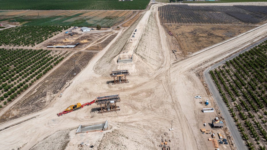 The Elkhorn grade separation under construction during a high-speed rail project in Fresno County, California, U.S., on Monday, April, 18, 2022.