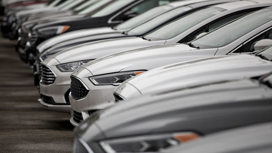 Ford Fusions lined up on lot