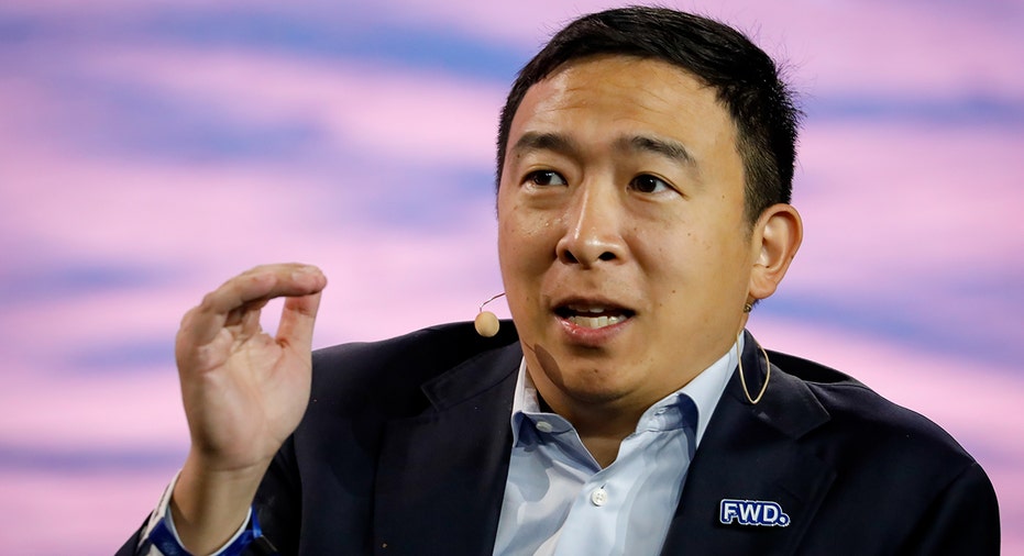 Andrew Yang speaks at conference