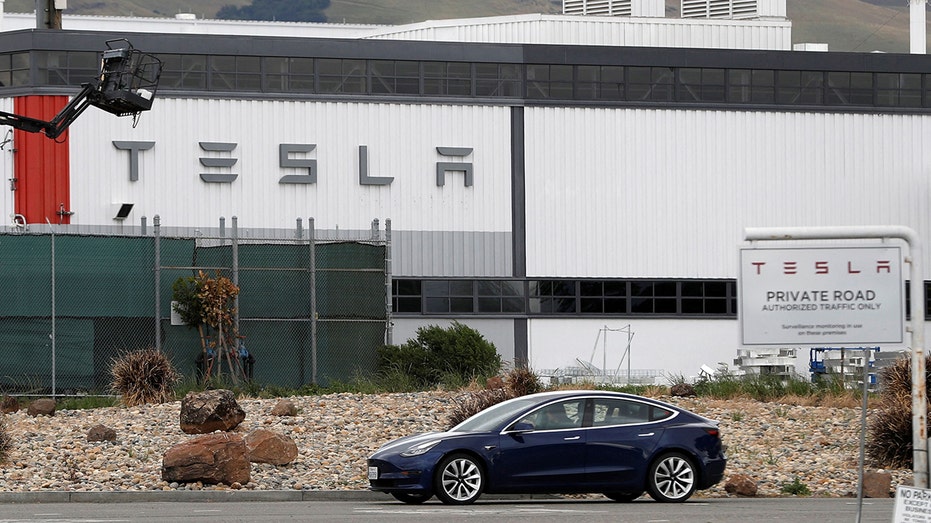 A car outside of a Tesla factory