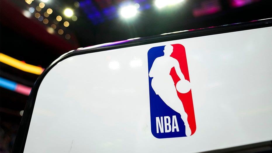 NBA logo pictured at a game in February