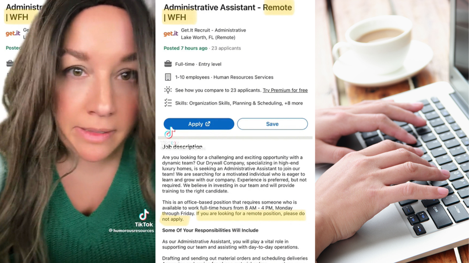 Administrative assistant job posting with "Remote | WFH" that later says it's not open to remote workers.