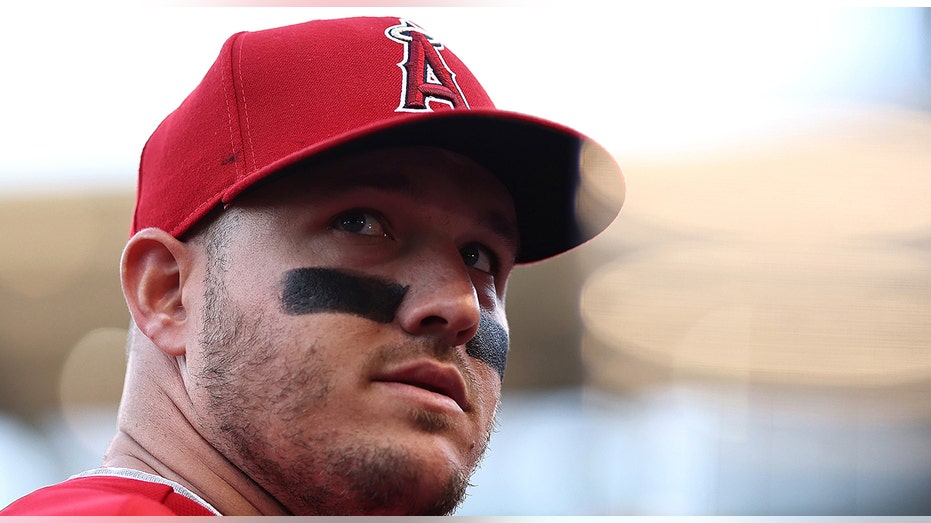 Mike Trout looks on