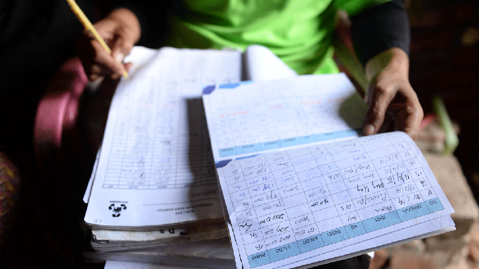 Person writing in ledger