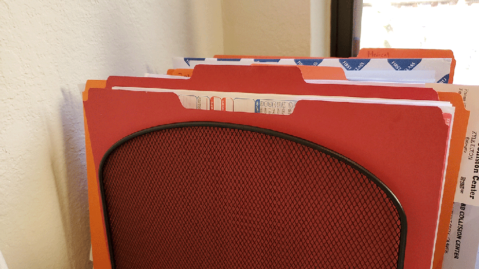 Folders organized on a desktop