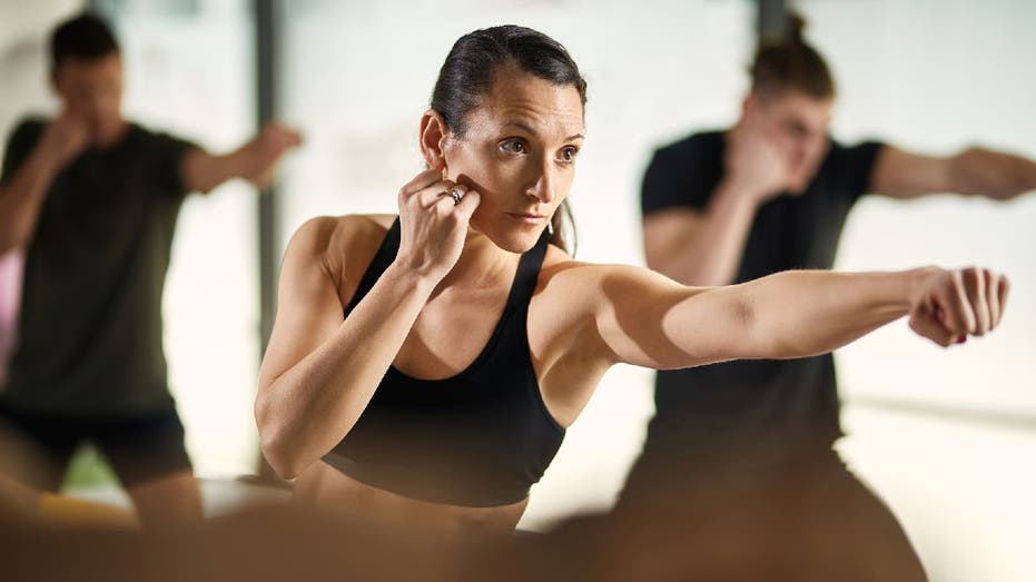 Group boxing class in progress