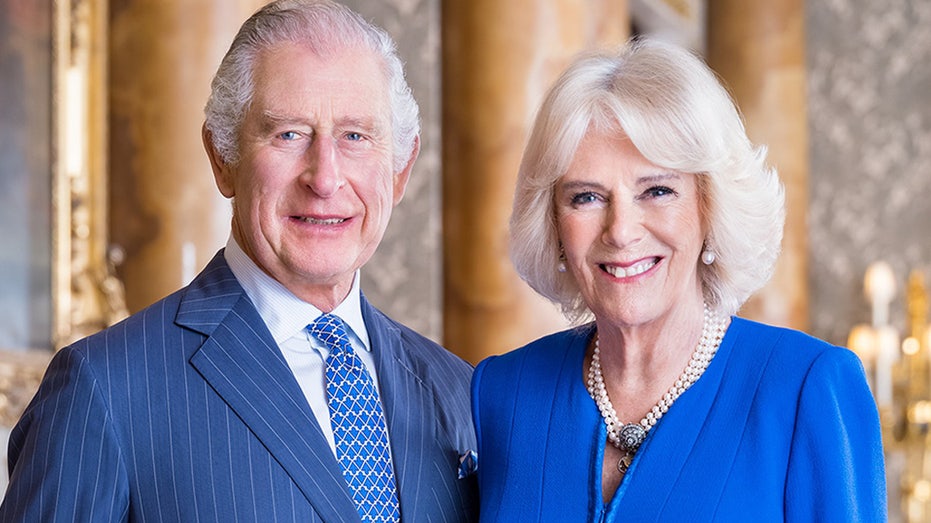 King Charles and Queen Consort Camilla wear matching blue ensembles for royal portrait