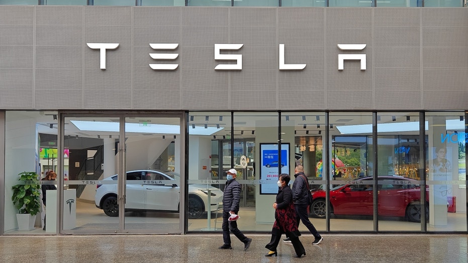 Customers outside Tesla store