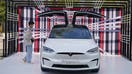 KUNMING, CHINA - MARCH 31: Tesla Model X Plaid car is displayed on March 31, 2023 in Kunming, Yunnan Province of China. 