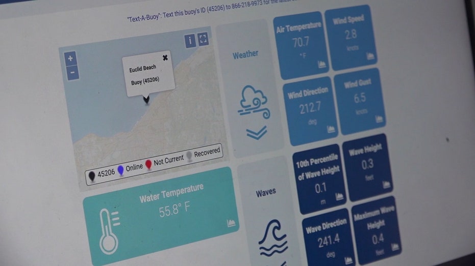 website screen showing real-time data from smart buoy