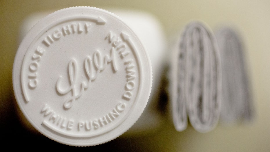 An Eli Lilly & Co. logo on the cap of a pill bottle
