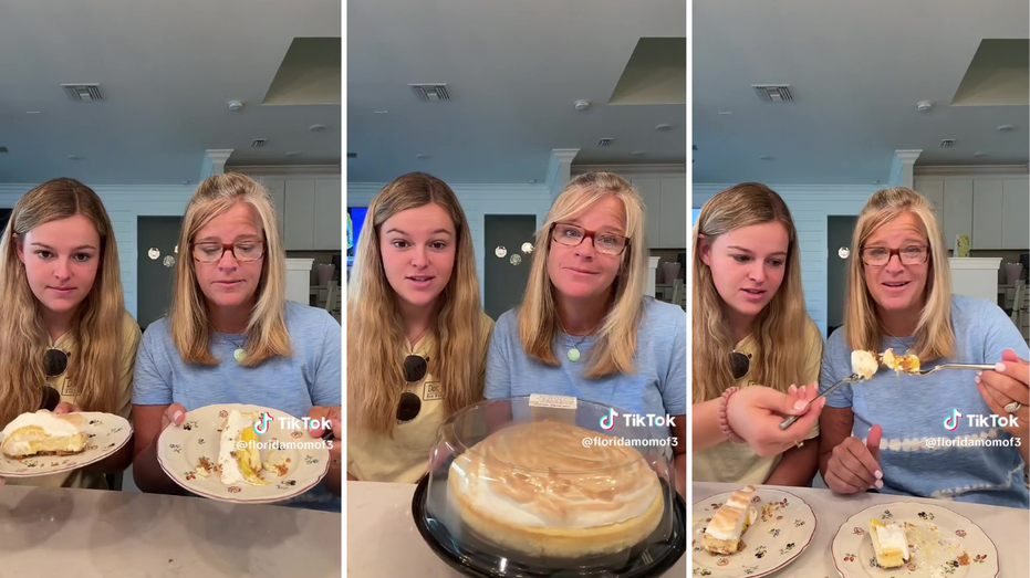Meg and Maddie Antonelli taste test Costco's lemon meringue cheesecake.