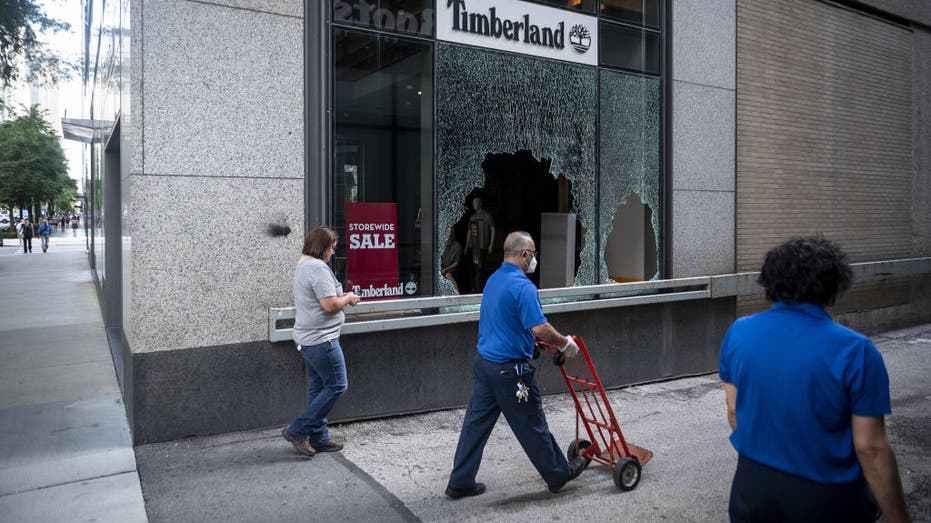 Smashed window at Chicago storefront