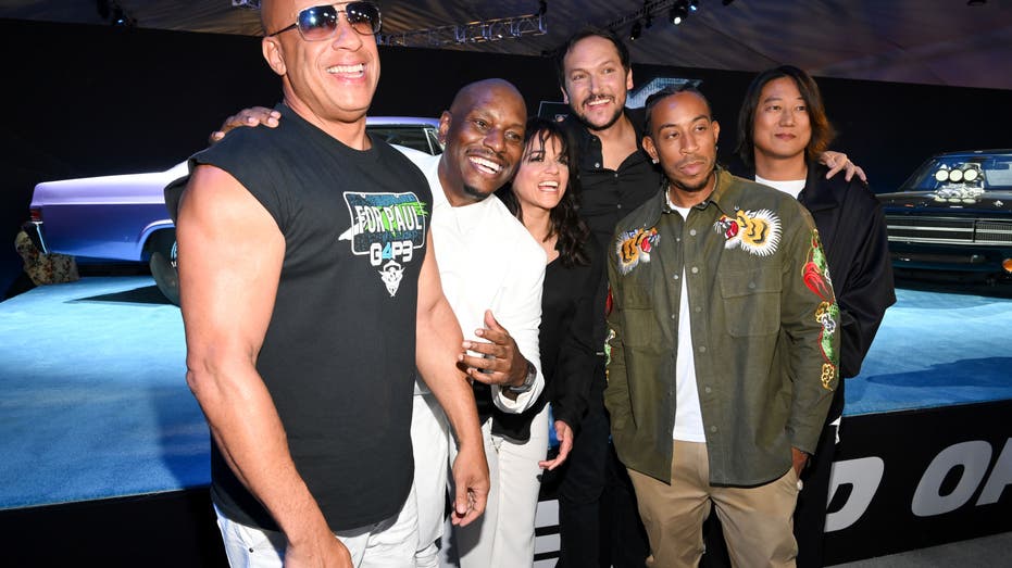 Vin Diesel, Tyrese Gibson, Michelle Rodriguez, Louis Leterrier, Ludacris, and Sung Kang at the "Fast X" Trailer Launch